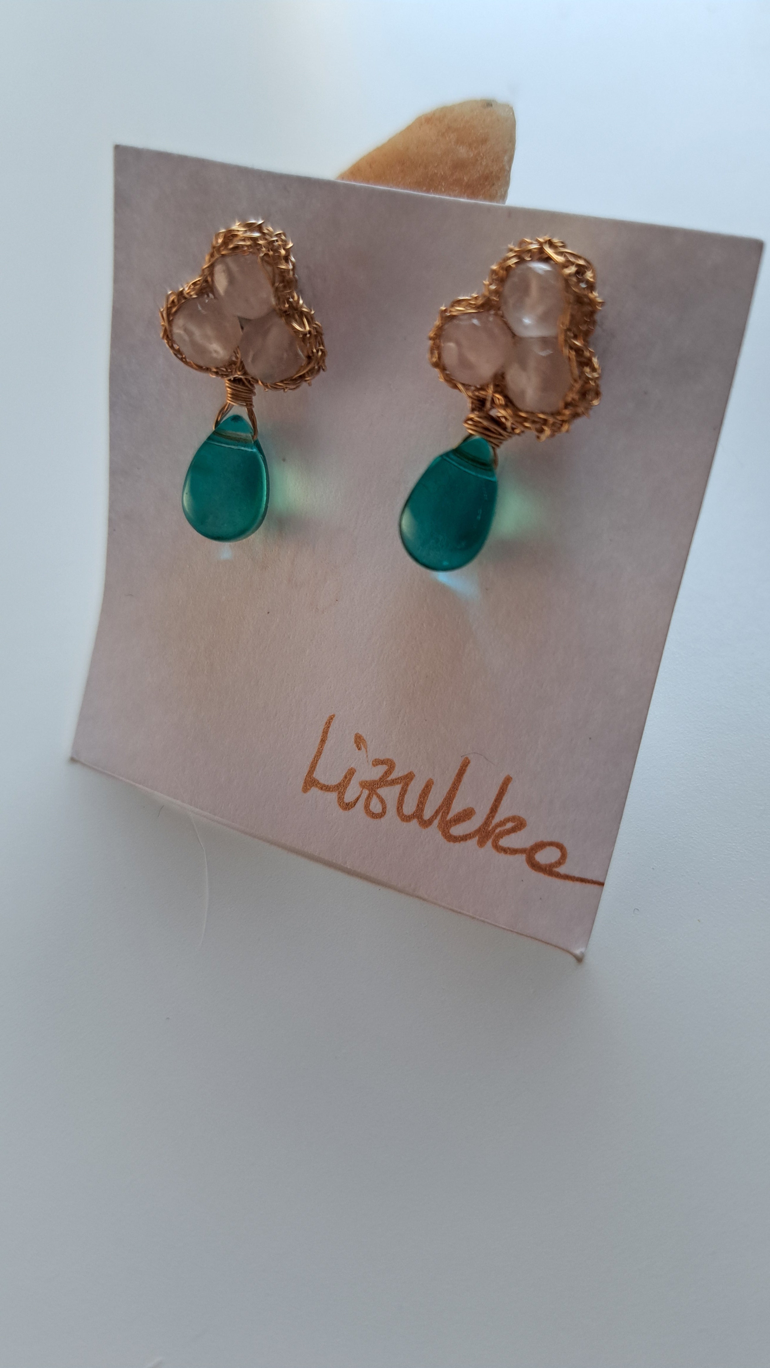 Regalite and amethyst - Crochet lace earrings made of copper wire and semi-precious stones