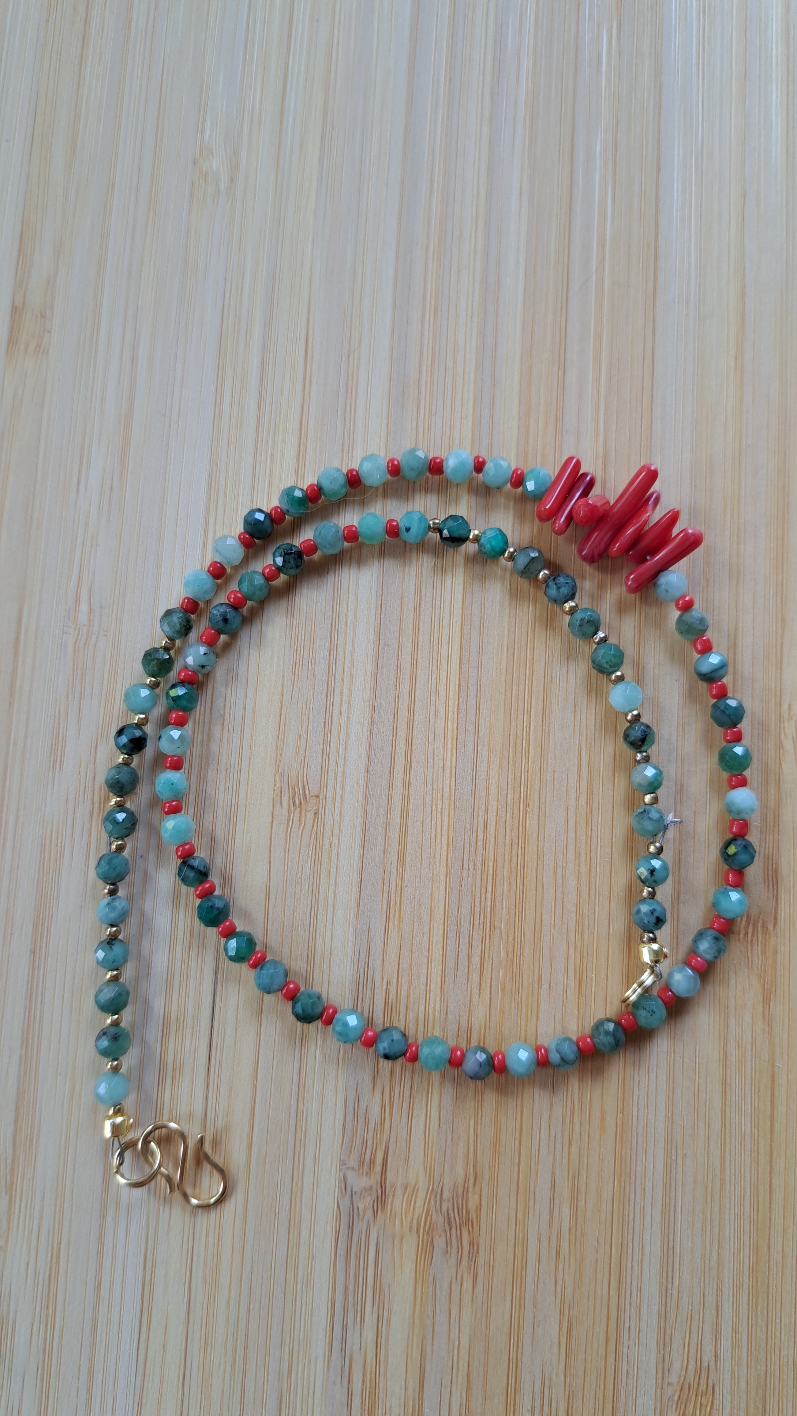 Emerald and synthetic coral 