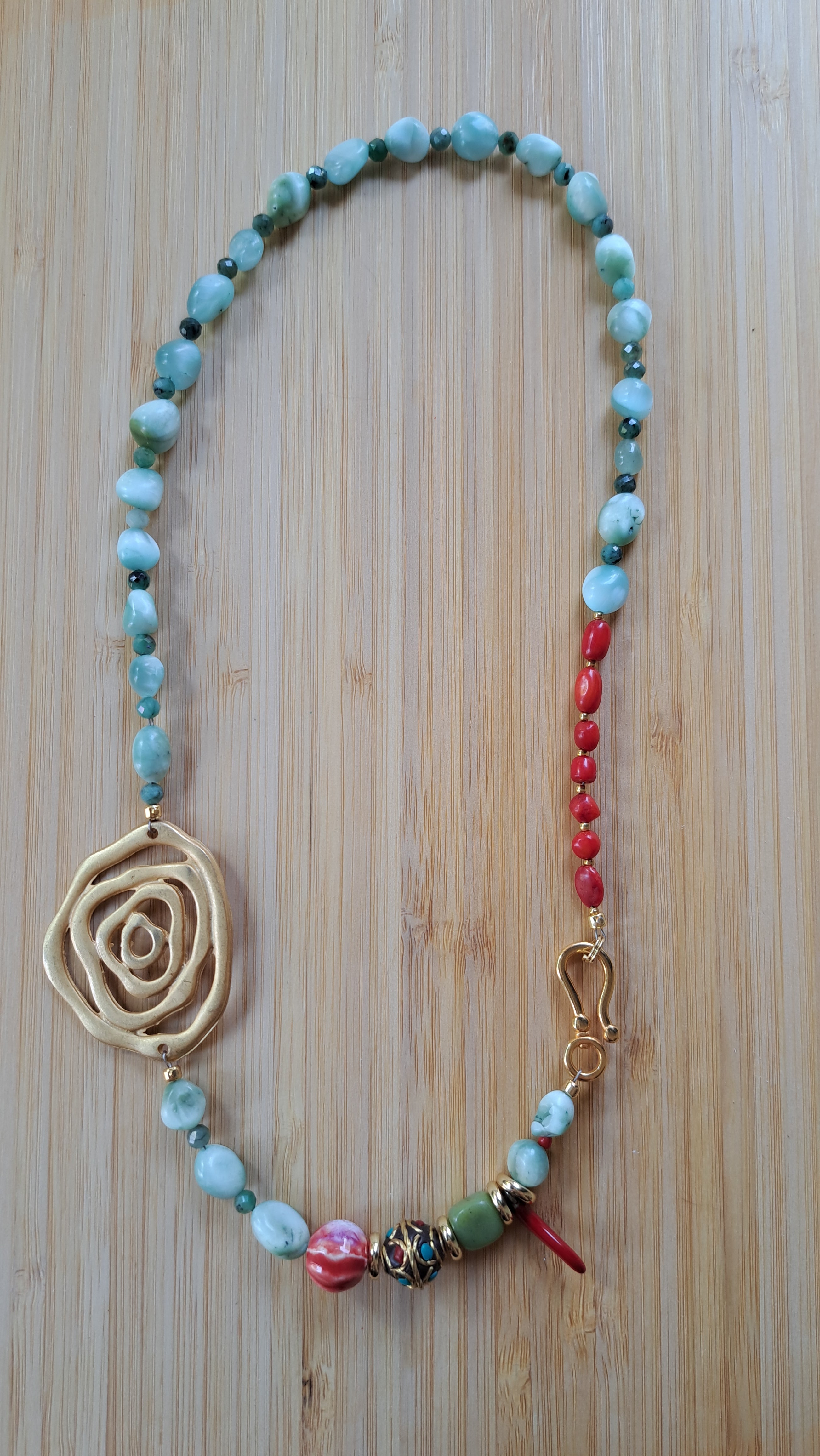 Larimar, emerald and coral