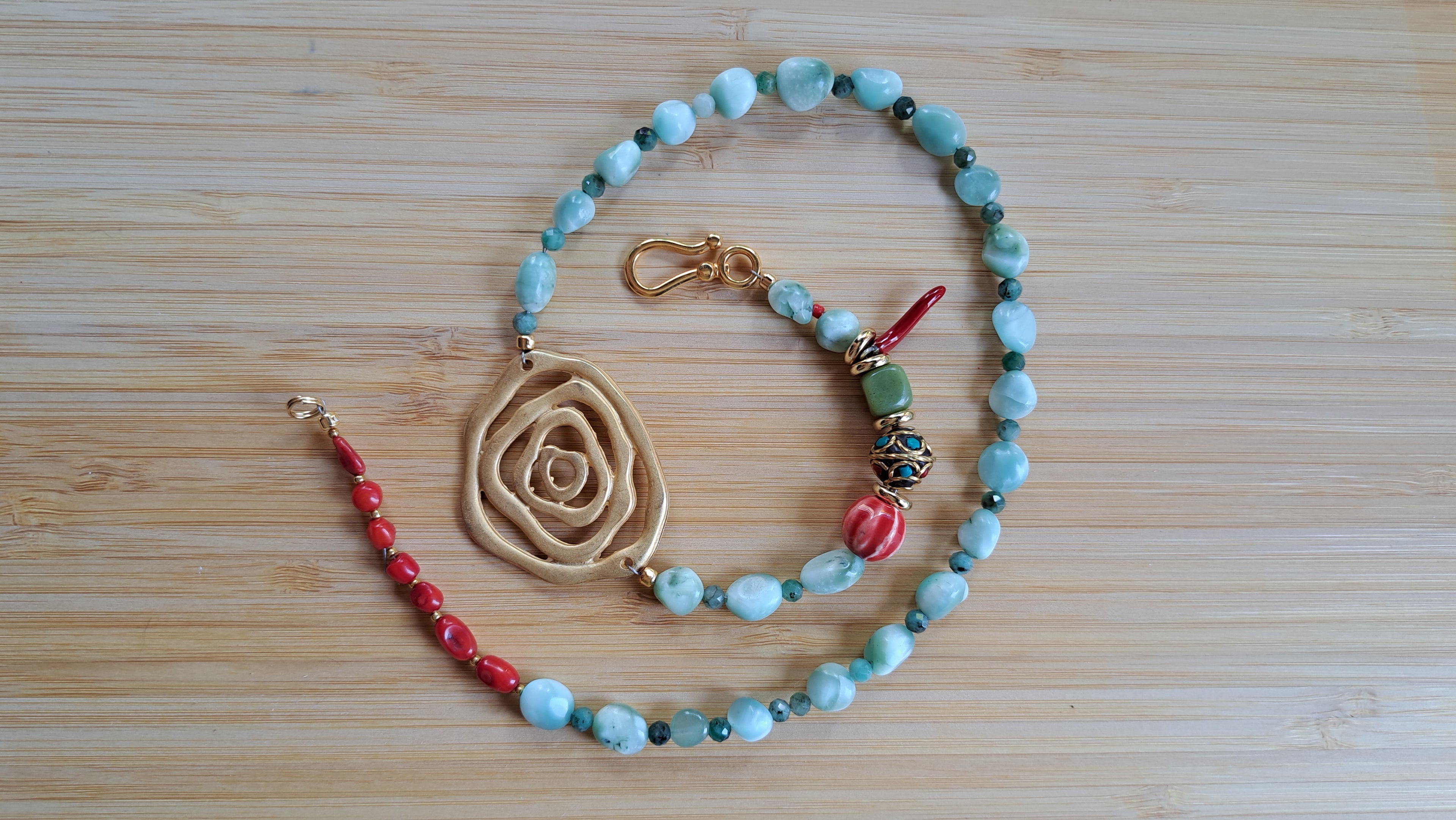 Larimar, emerald and coral