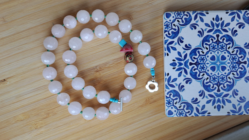 Rose quartz and Tibetan beads 