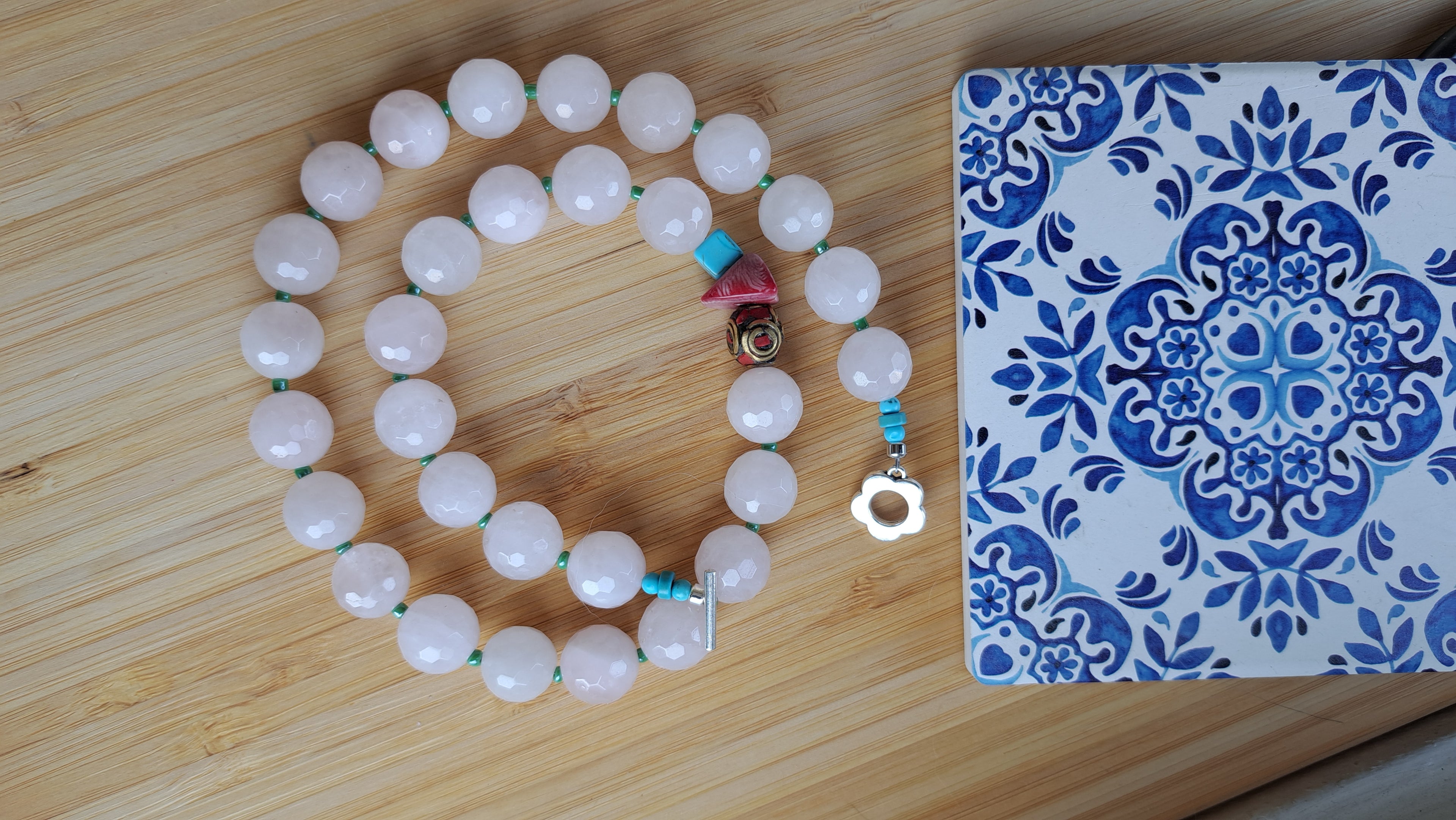 Rose quartz and Tibetan beads 