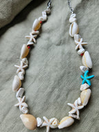Shell and synthetic turquoise choker