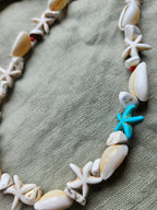 Shell and synthetic turquoise choker