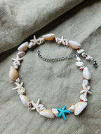 Shell and synthetic turquoise choker