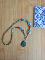 Green lace agate, turquoise and stainless steel details