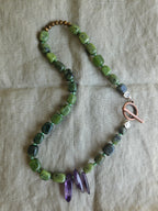 Green jade, amethyst and hematite