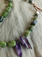 Green jade, amethyst and hematite
