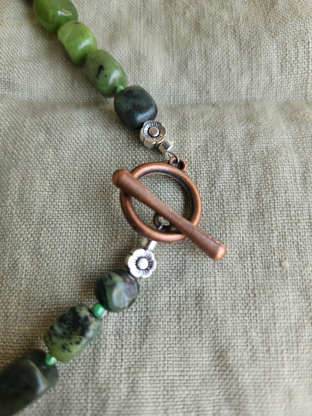 Green jade, amethyst and hematite