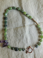 Green jade, amethyst and hematite