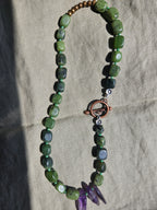 Green jade, amethyst and hematite