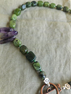 Green jade, amethyst and hematite