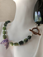 Green jade, amethyst and hematite