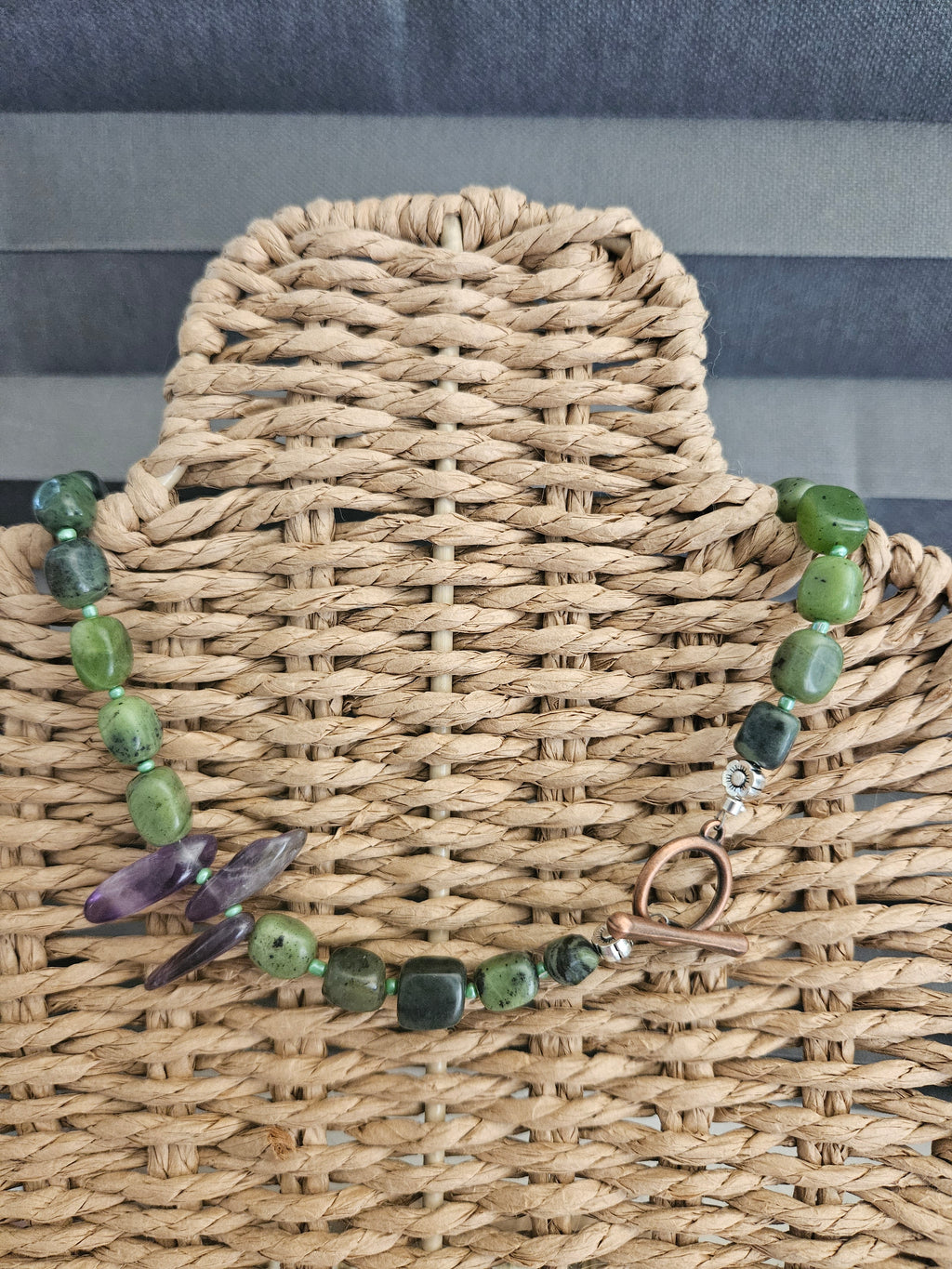 Green jade, amethyst and hematite