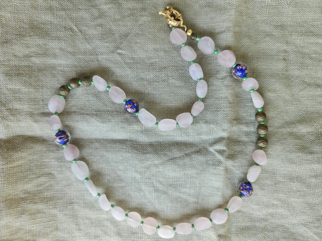 Matte pink quartz and murano glass