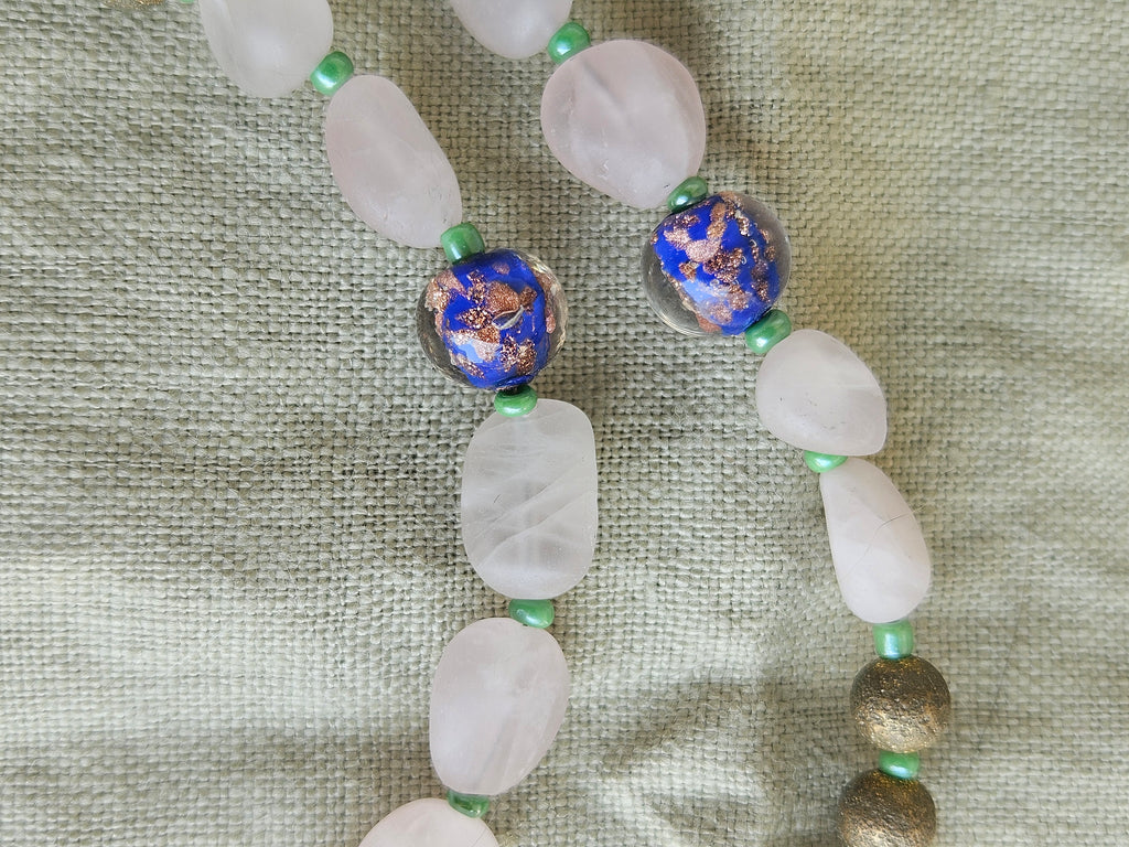 Matte pink quartz and murano glass