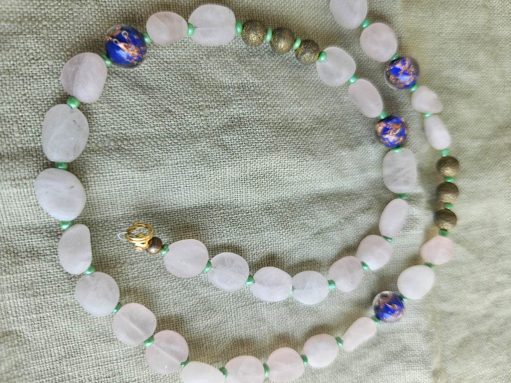 Matte pink quartz and murano glass