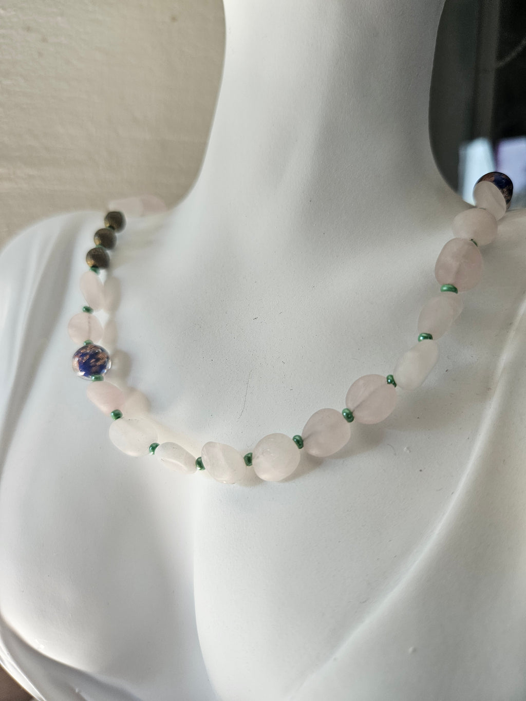 Matte pink quartz and murano glass