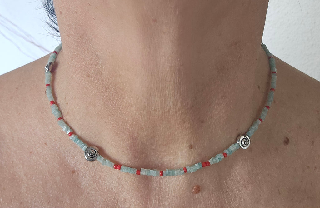 Amazonite and stainless steel details