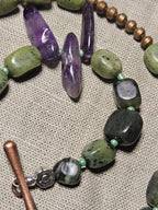 Green jade, amethyst and hematite