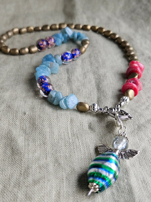 Acvamarin , hematit, coral si sticla de Murano