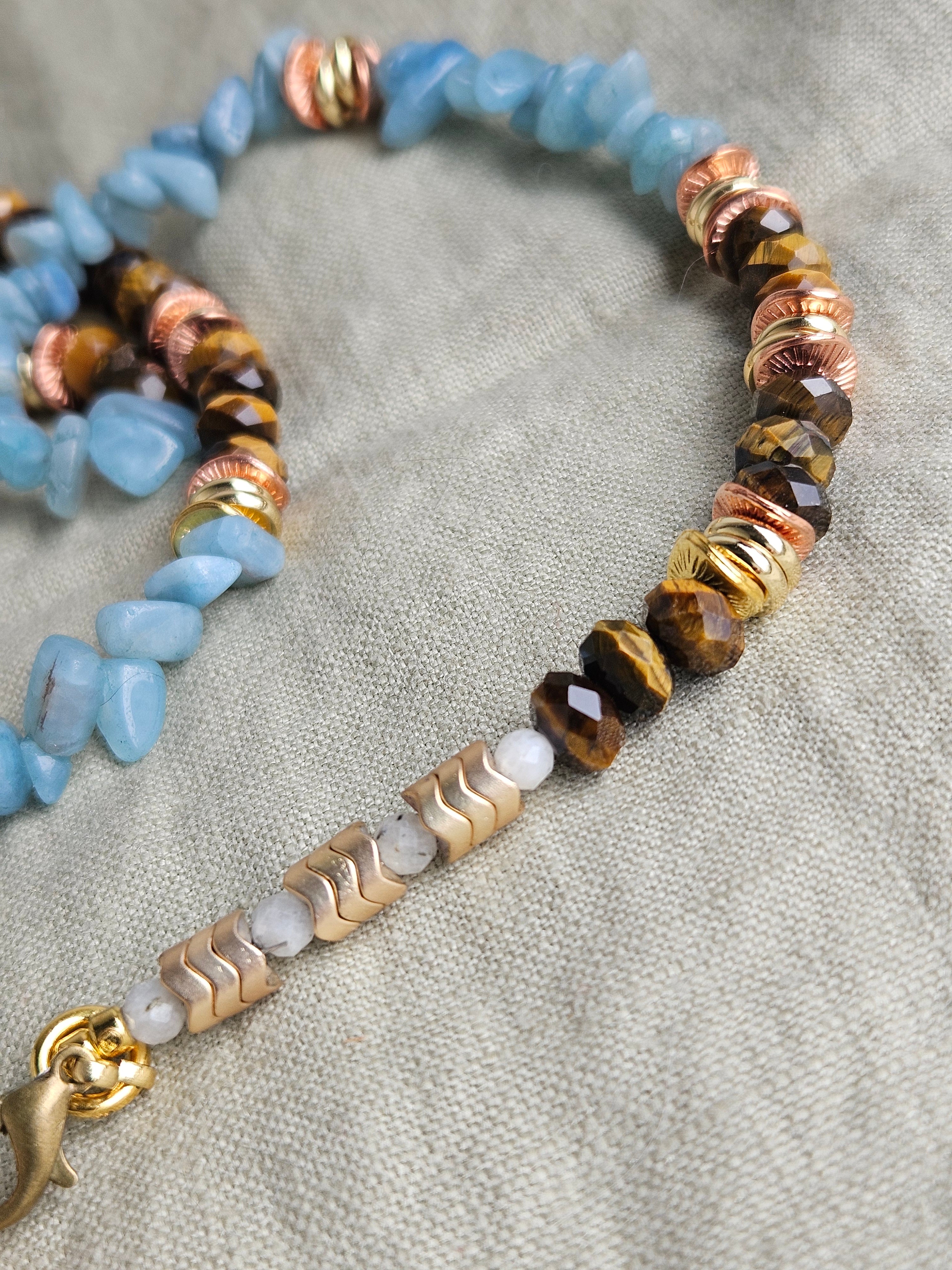 Acvamarin, ochi de tigru si hematite