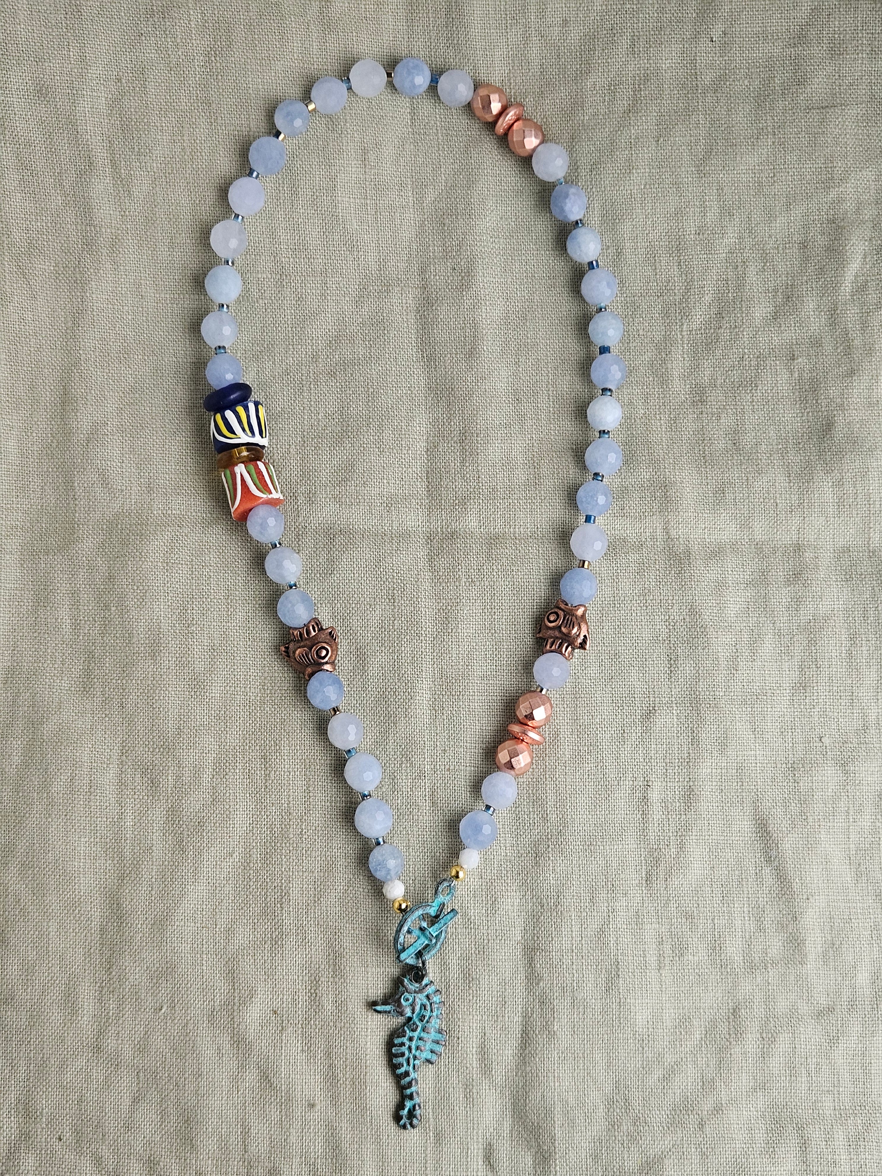 Acvamarina, hematite si sticla Krobo