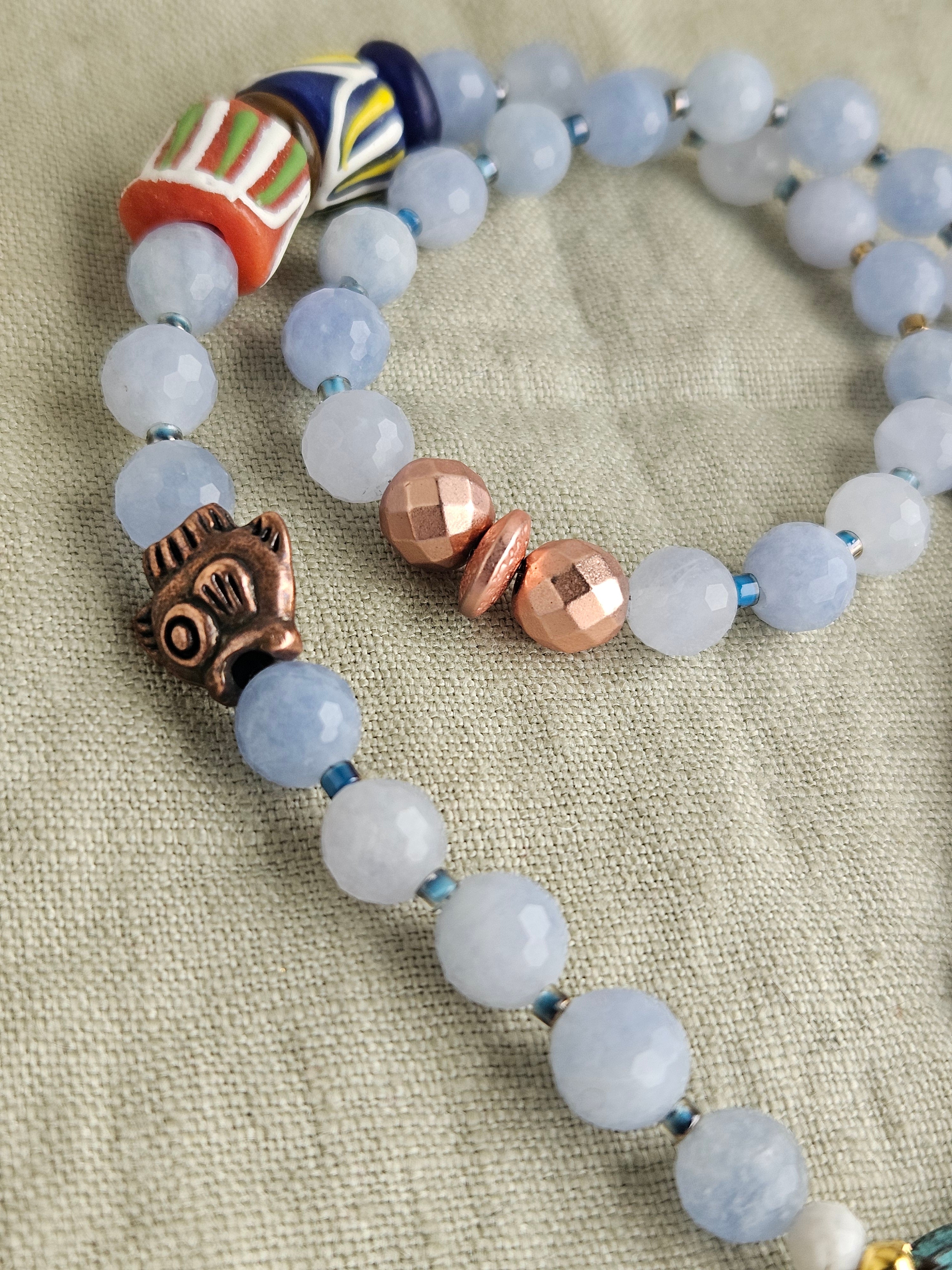 Acvamarina, hematite si sticla Krobo