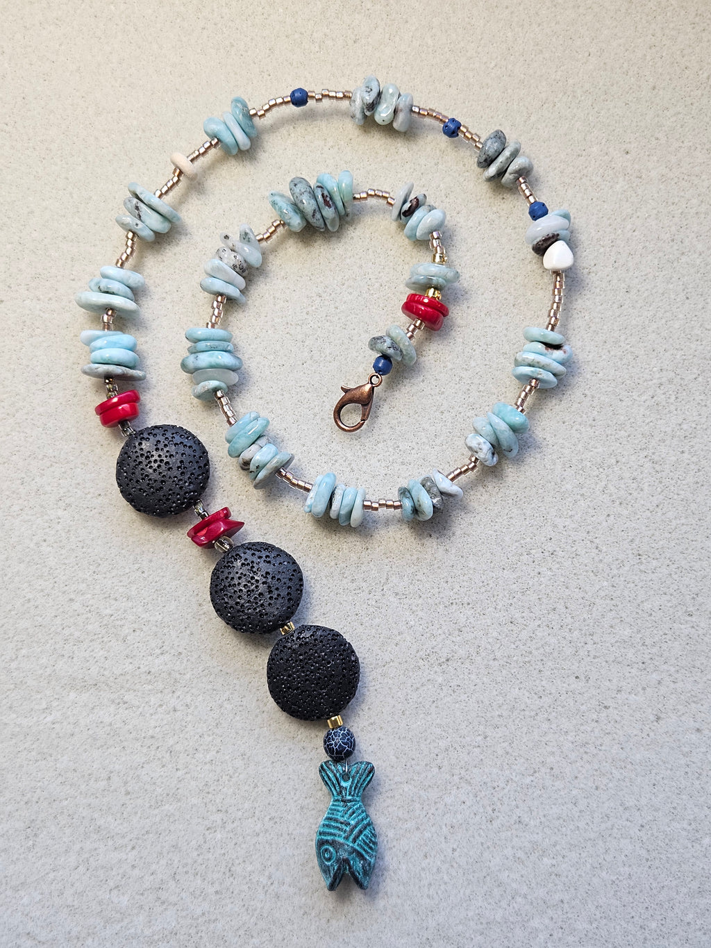 Larimar, lavastone, coral si cupru