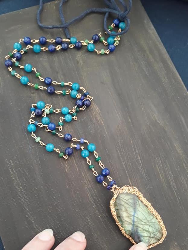 Copper wire and semi-precious stone necklace