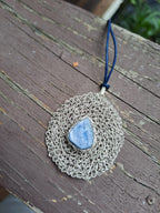 Crochet lace necklace made of copper wire and semi-precious stones