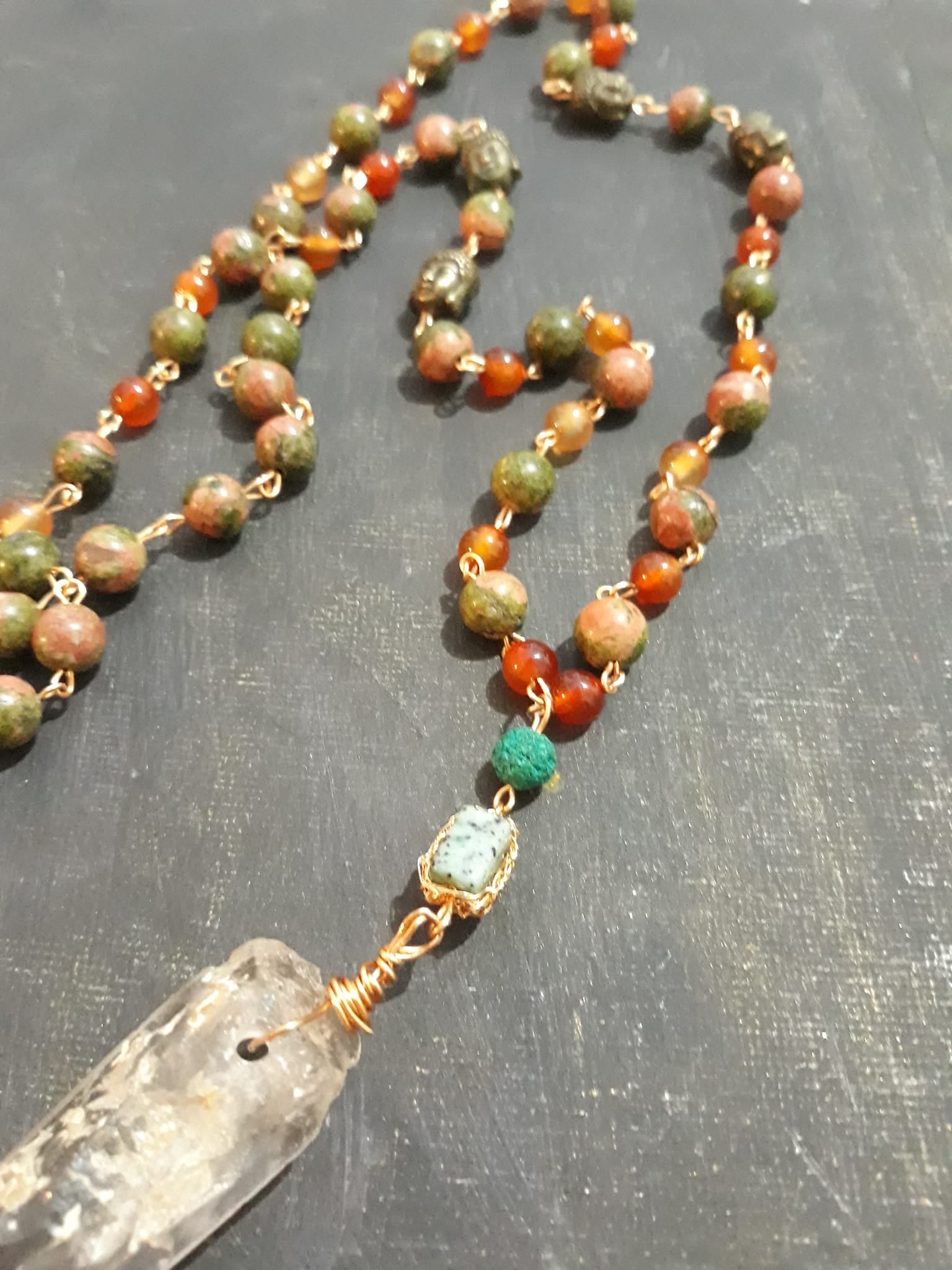 Copper wire and semi-precious stone necklace