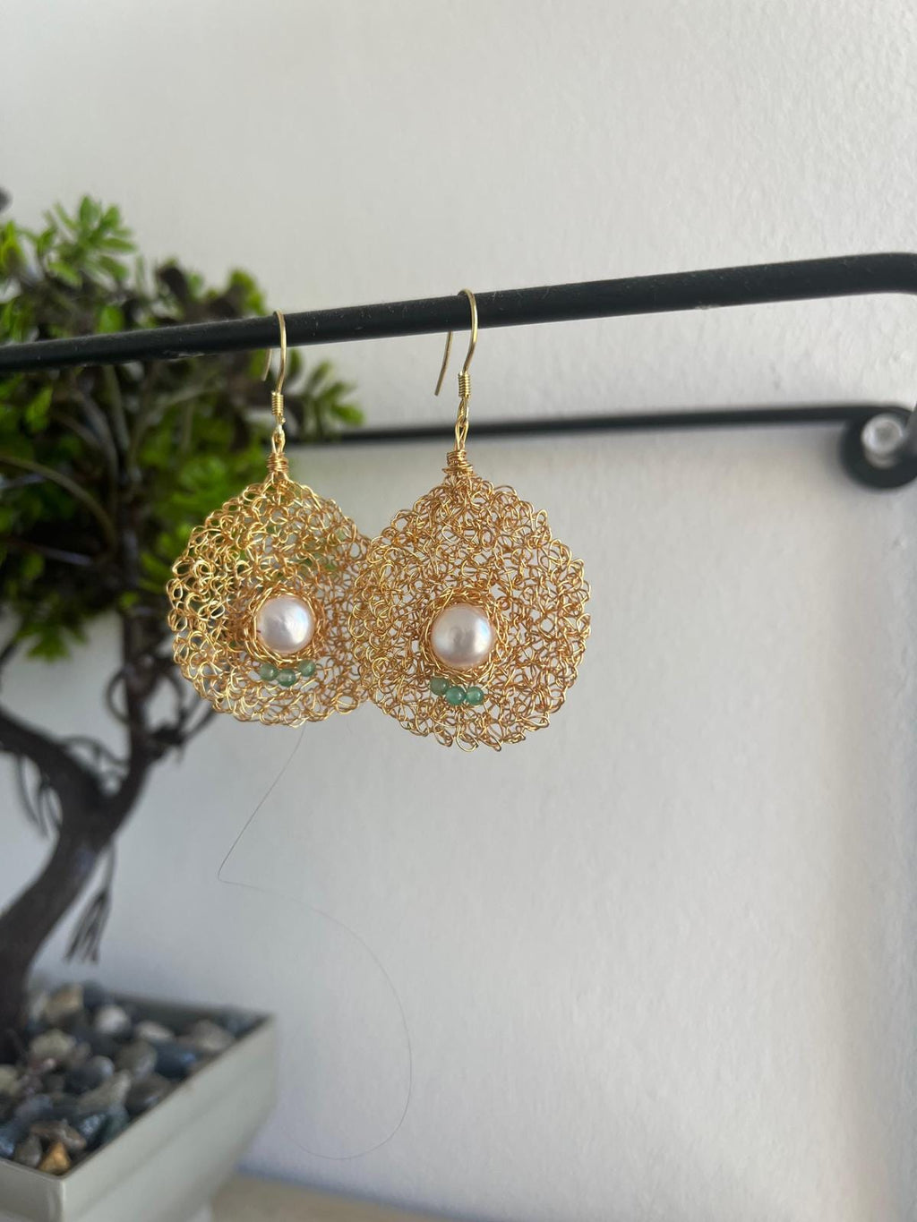 Amethyst - Crochet lace earrings made of copper wire and semi-precious stones