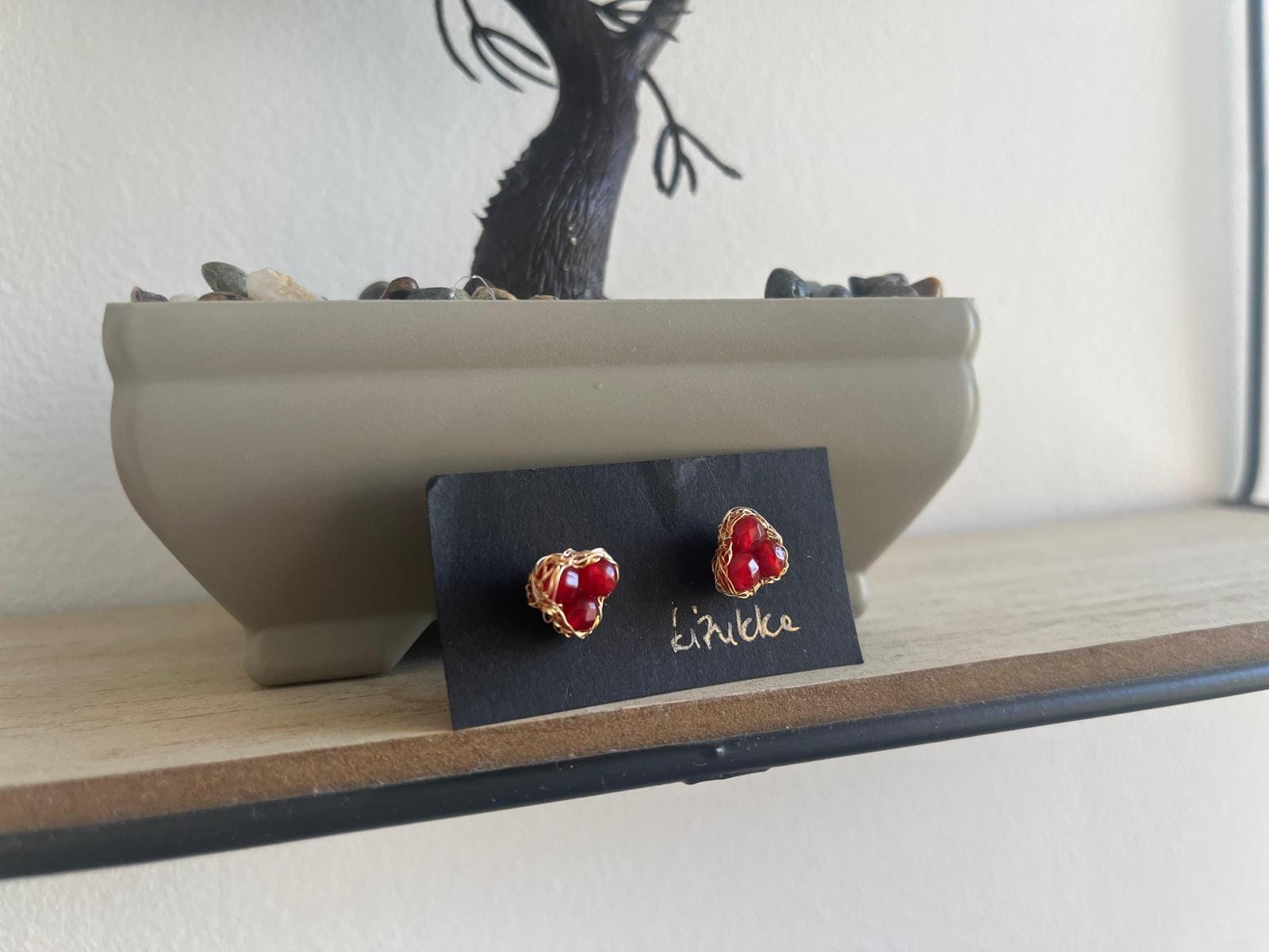 Trio- Crochet lace earrings made of copper wire and semi-precious stones