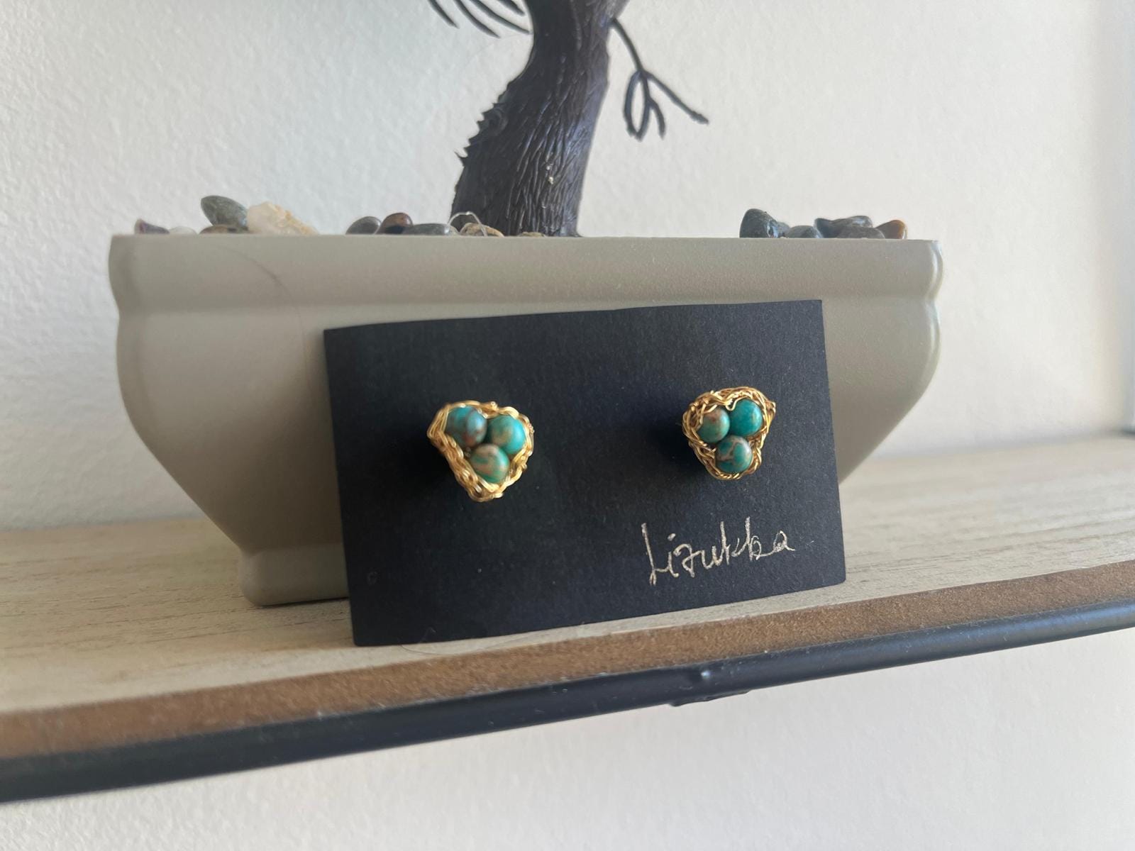 Trio- Crochet lace earrings made of copper wire and semi-precious stones