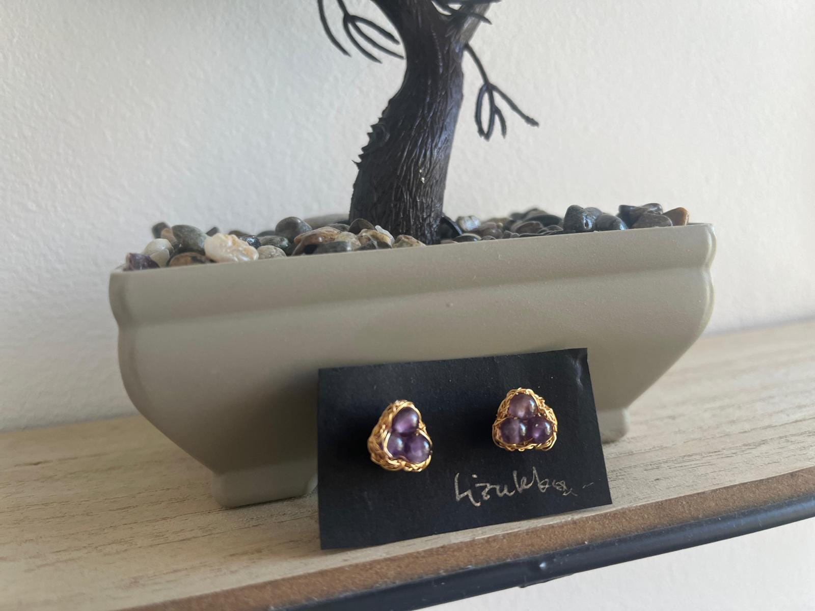 Trio- Crochet lace earrings made of copper wire and semi-precious stones