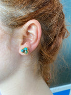 Trio- Crochet lace earrings made of copper wire and semi-precious stones