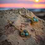 Trio- Crochet lace earrings made of copper wire and semi-precious stones
