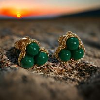 Trio- Crochet lace earrings made of copper wire and semi-precious stones