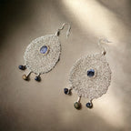 Amethyst - Crochet lace earrings made of copper wire and semi-precious stones