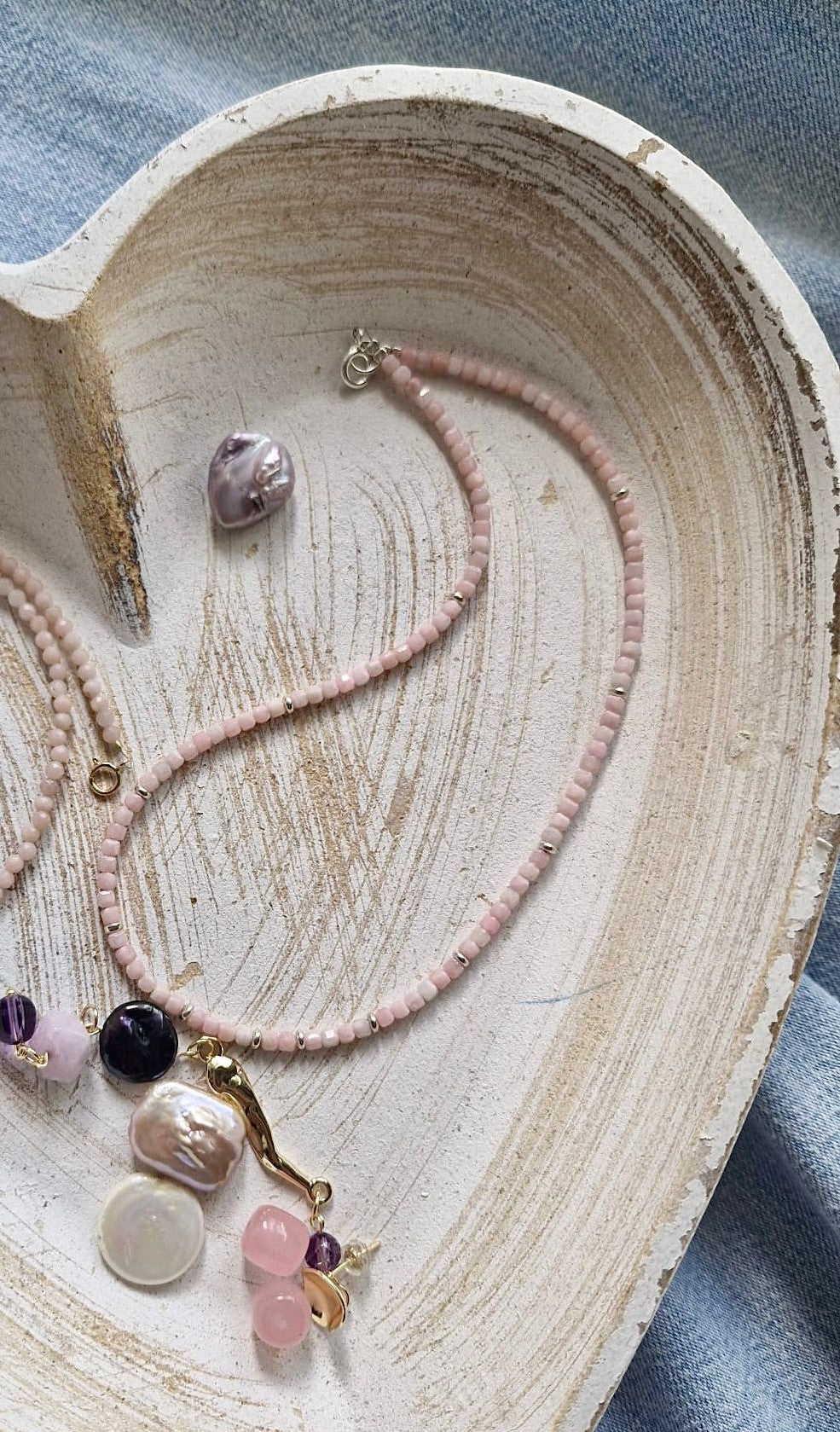 Opal necklace with silver details Handmade gift