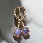 Amethyst-Crochet lace earrings made of copper wire and semi-precious stones