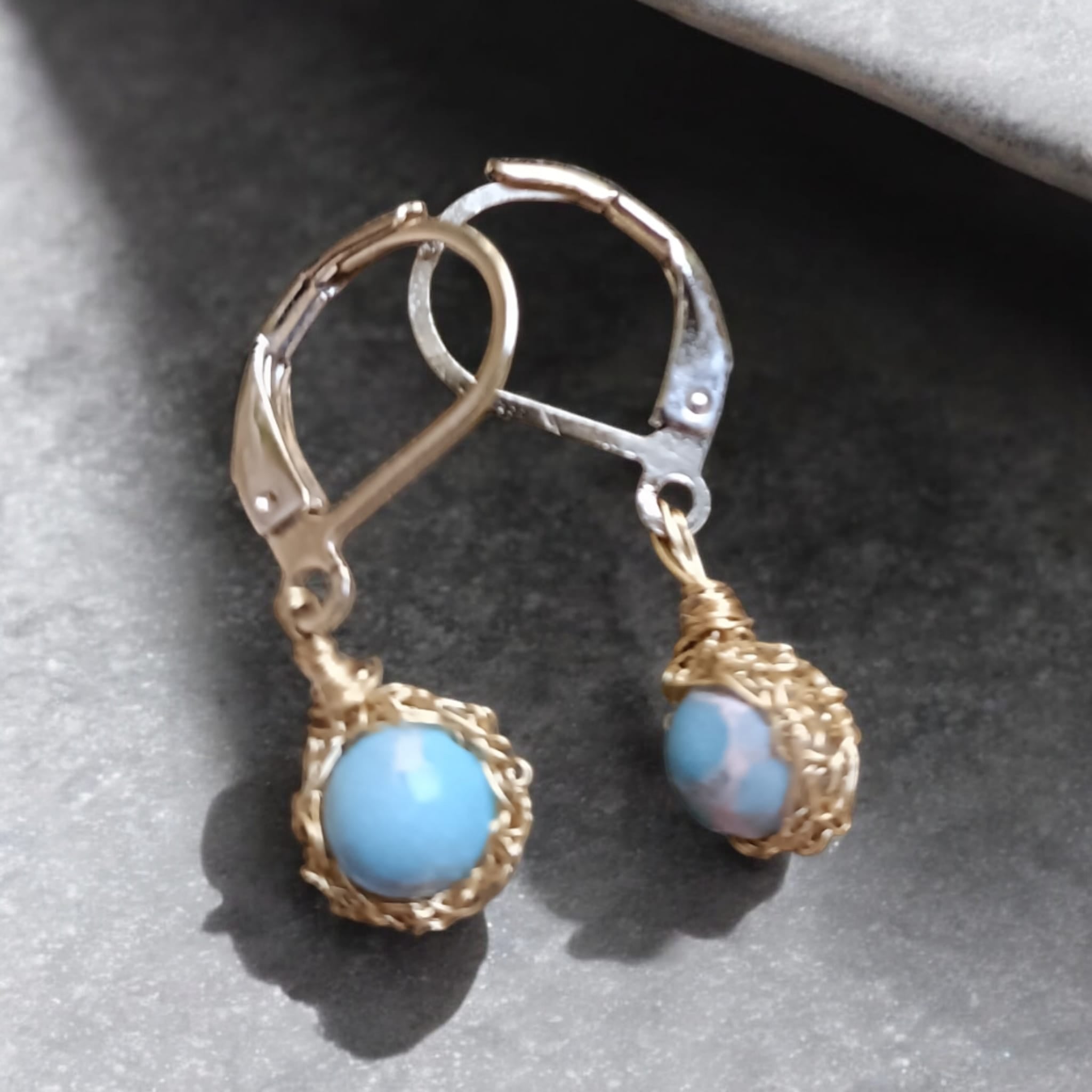 Regalit- Crochet lace earrings made of copper wire and semi-precious stones