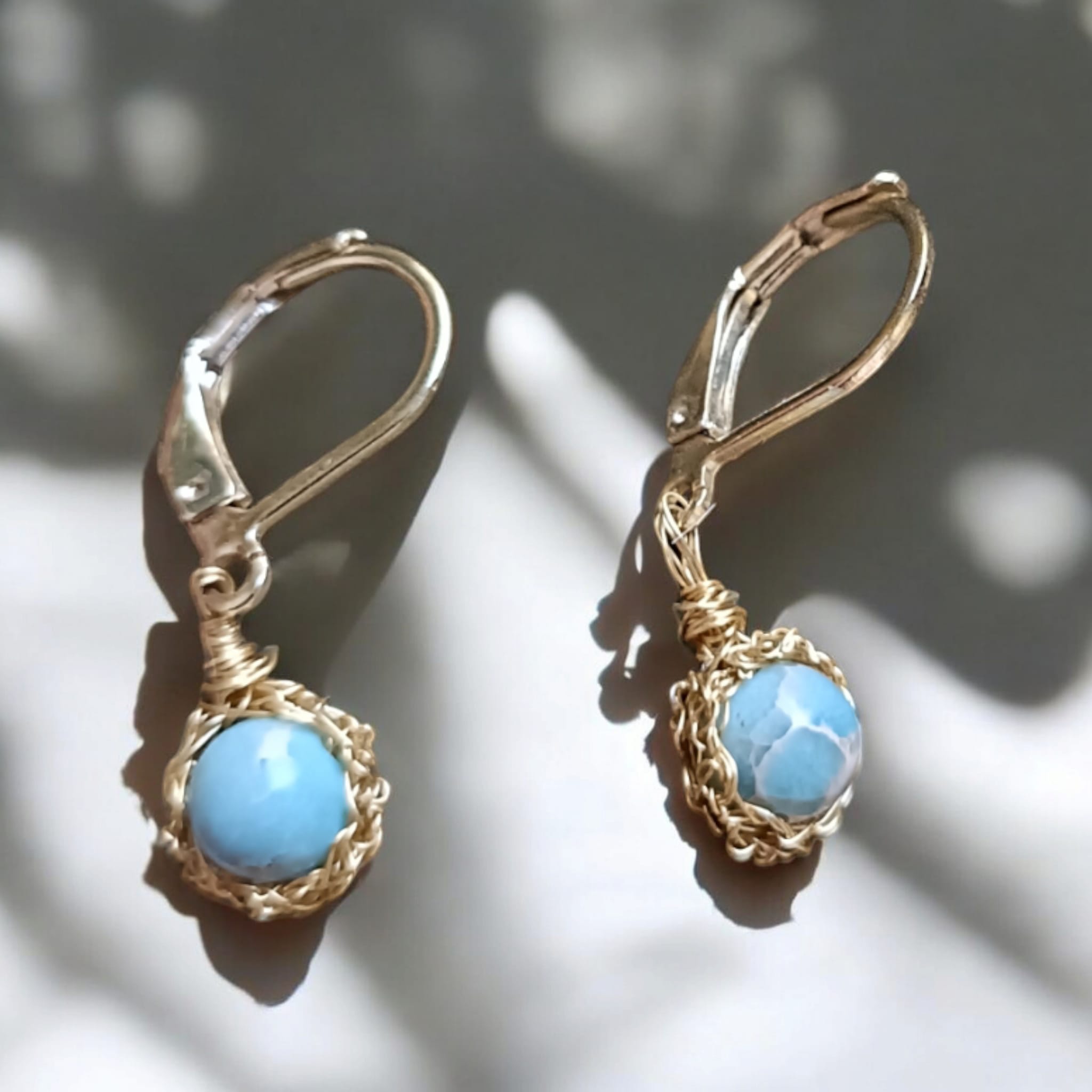 Regalit- Crochet lace earrings made of copper wire and semi-precious stones