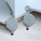Amethyst - Crochet lace earrings made of copper wire and semi-precious stones