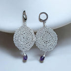 Amethyst - Crochet lace earrings made of copper wire and semi-precious stones