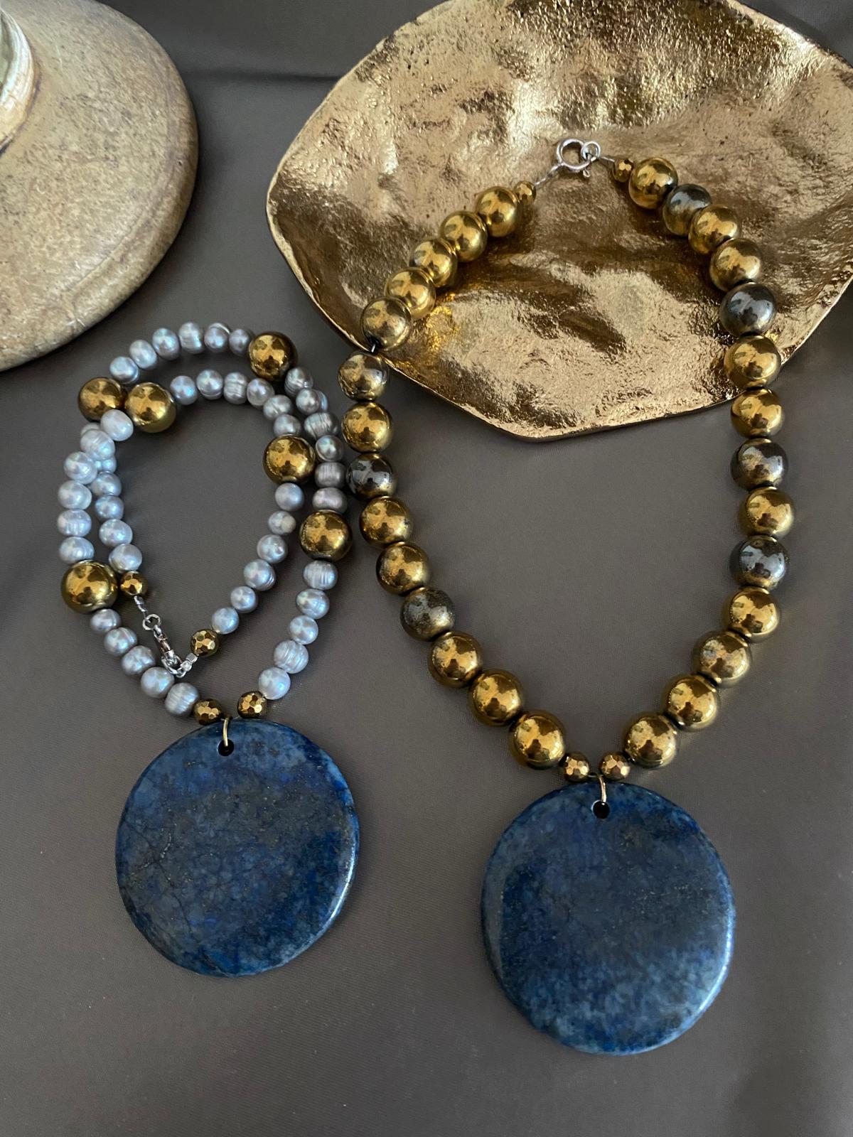Pearls and Hematite with Lapis Lazuli