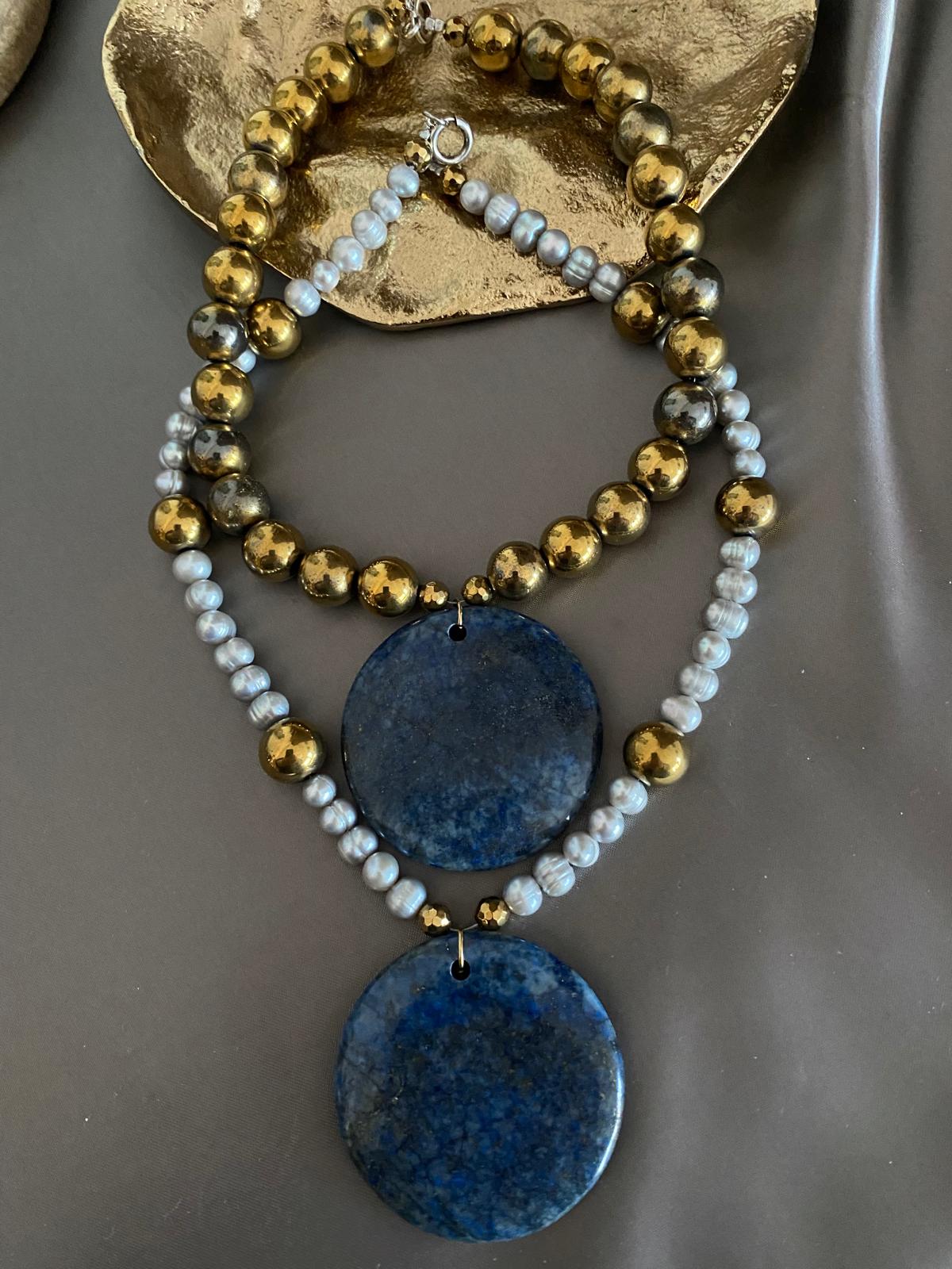 Pearls and Hematite with Lapis Lazuli