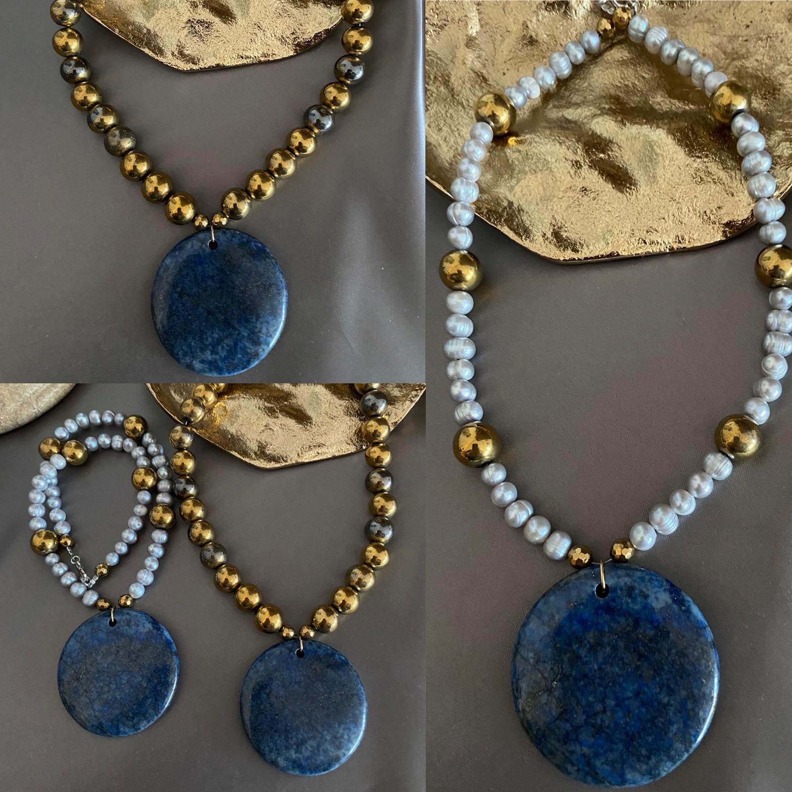 Pearls and Hematite with Lapis Lazuli