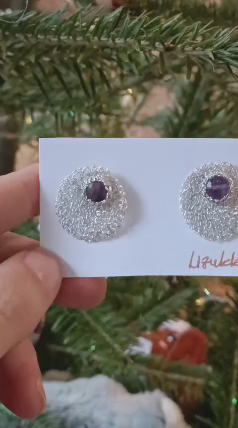 Laura- Crochet lace earrings made of copper wire and semi-precious stones